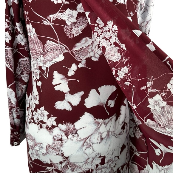 NWT BCBG Max Azria Ashton Port Burgundy Floral Long Sleeve Two Layer Dress XXS - Picture 7 of 11